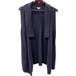 TALBOTS lagenlook open front ribbed navy blue sweater vest old money luxury sz S
